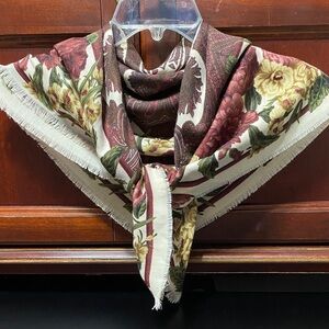 Bash’s Scarves Inc. vintage Floral Paisley Scarf in Burgundy green and Cream